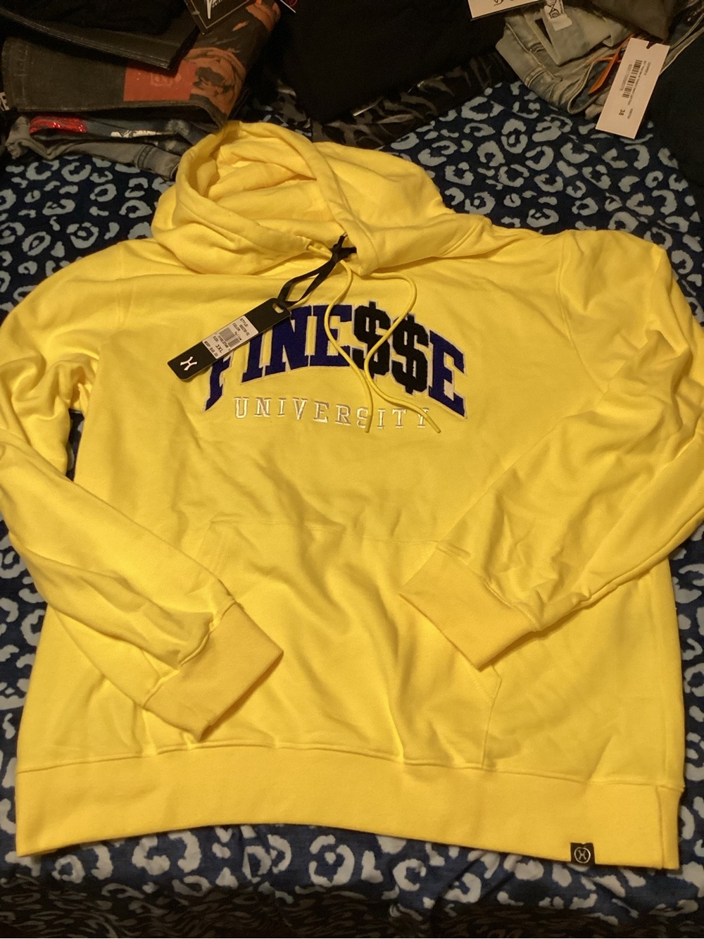 Hudson Jeans Yellow Hoodie with Navy 'FINESSE' Logo